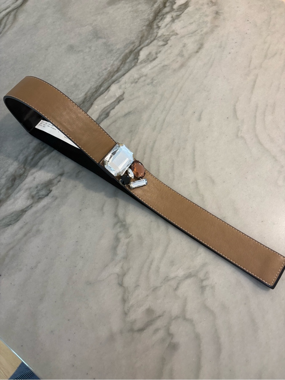 Women’s Tan Leather Belt with Crystal Accent